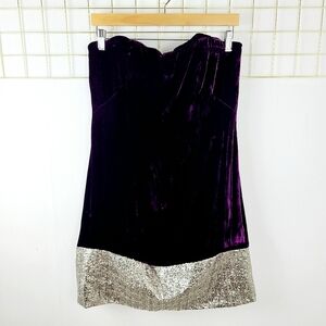 Badgley Mischka Dark Purple Velvet Silver Shimmer Whimsigoth Silk Blend Dress